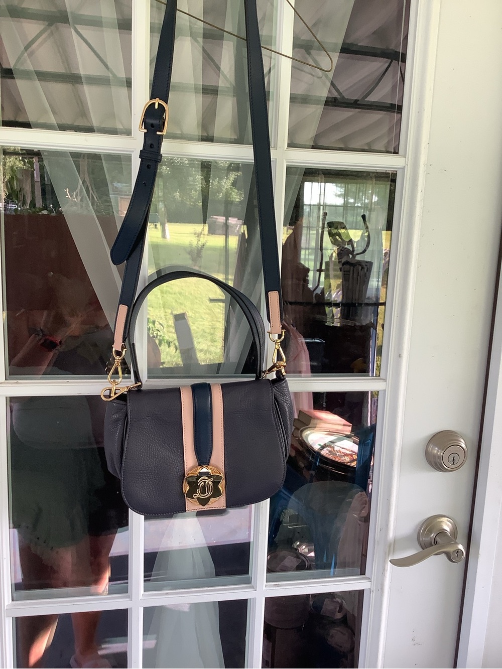 Draper James Navy Crossbody with Pink Trim and Gold Hardware